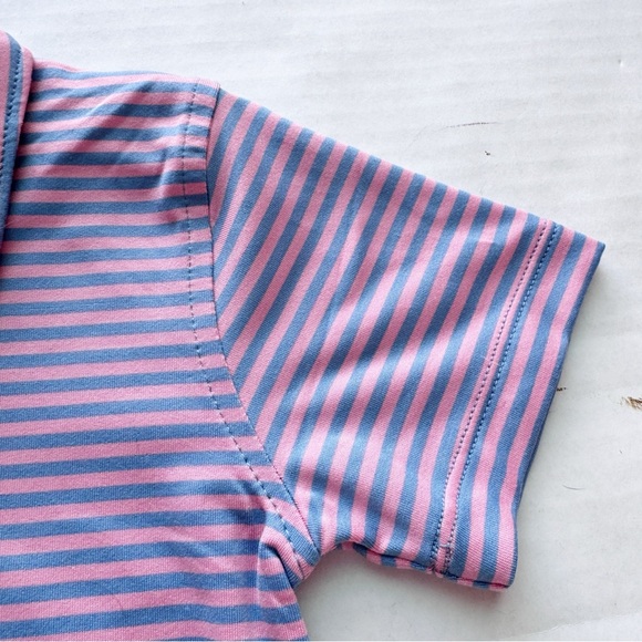 Crewcuts New Boys Striped Performance Polo Shirt Coral Mist Serene Sky Sz XS 4-5 - Picture 3 of 13